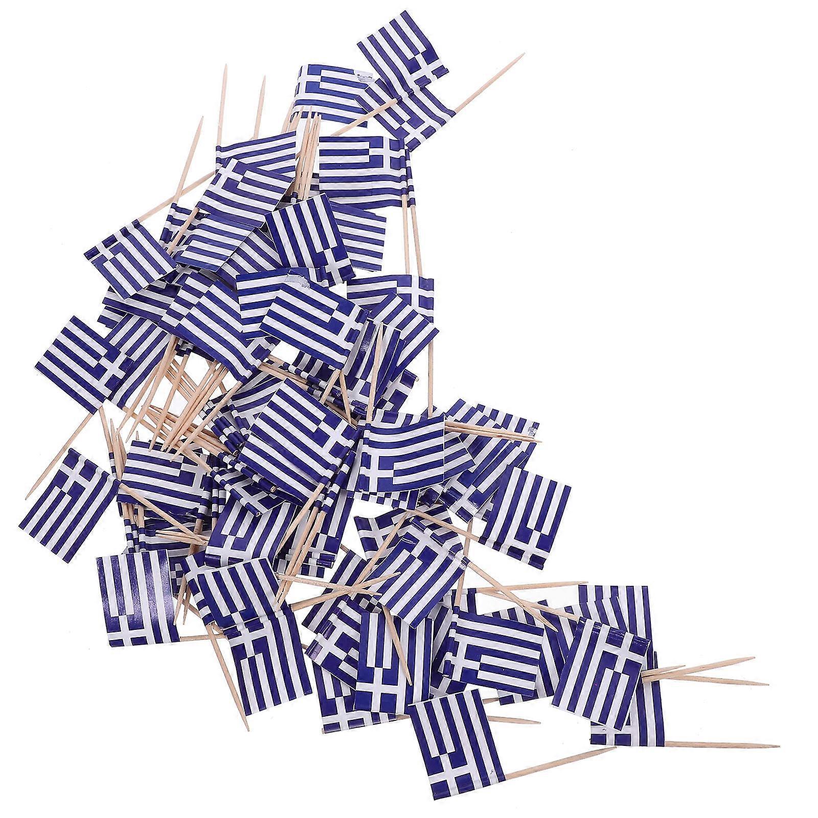 国旗つまようじ木製カップケーキデコレーション食品用100Pcsセットギリシャ