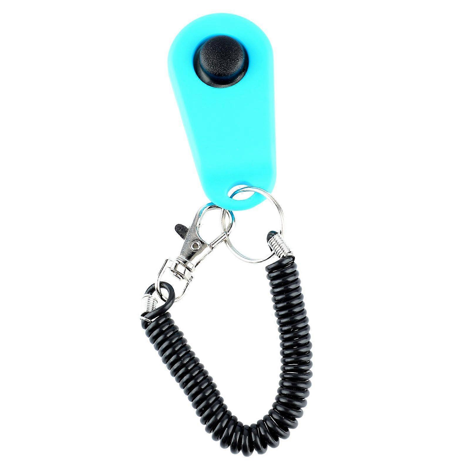 Dog Training Clicker Universal Interactive Pet Training Clicker with Black Long Wrist Strap and Ring Sky Blue