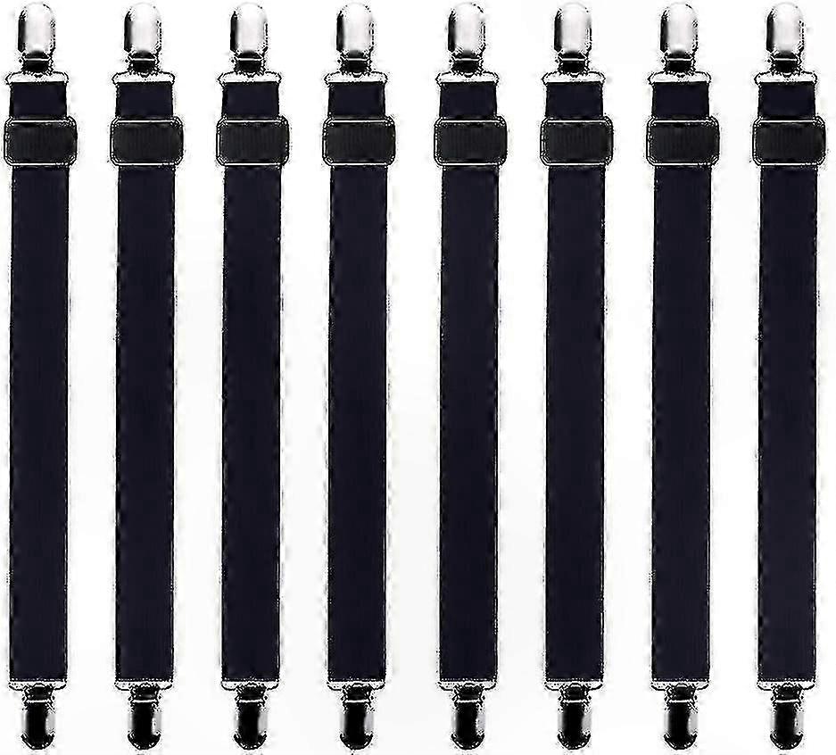Adjustable Bed Sheet Tensioners (8pcs, 60cm-120cm), Fits All Mattress Sizes, Black Elastic Straps for Secure Fit