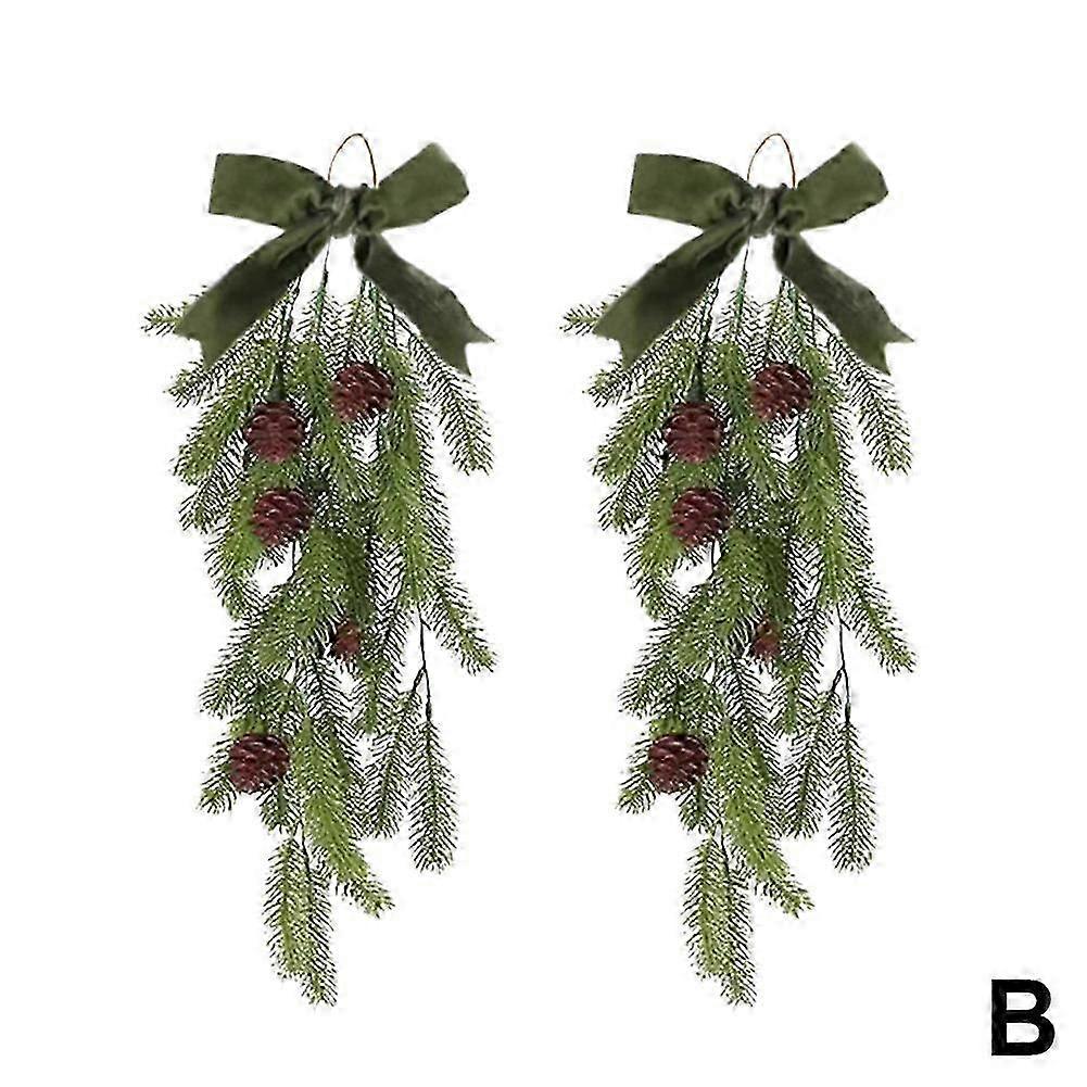 Christmas Teardrop Swags Winter Rustic Pine Needles Swag with Pine Cones Bow 2025