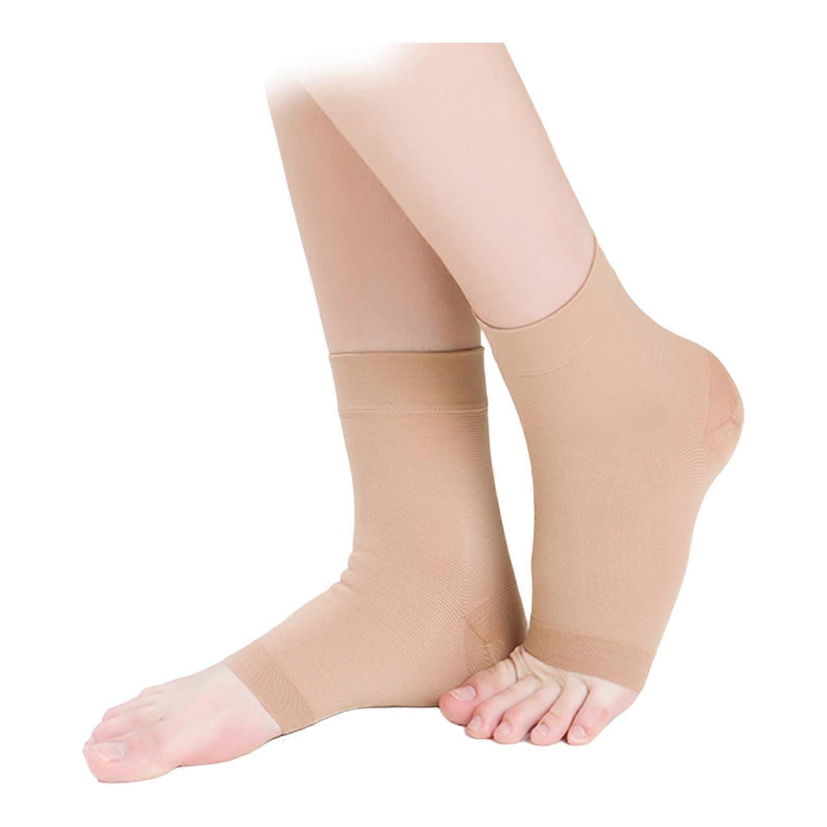 Plantar Fasciitis Socks Open Toe Compression Arch Ankle Sleeve For Swelling Pain Relief, Sport Recovery, Nude, Size M