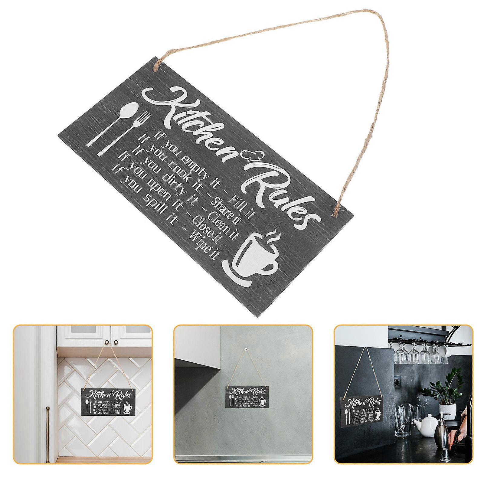 Kitchen Rules Wood Wall Hanging Sign for Kitchen Decor 3Pcs