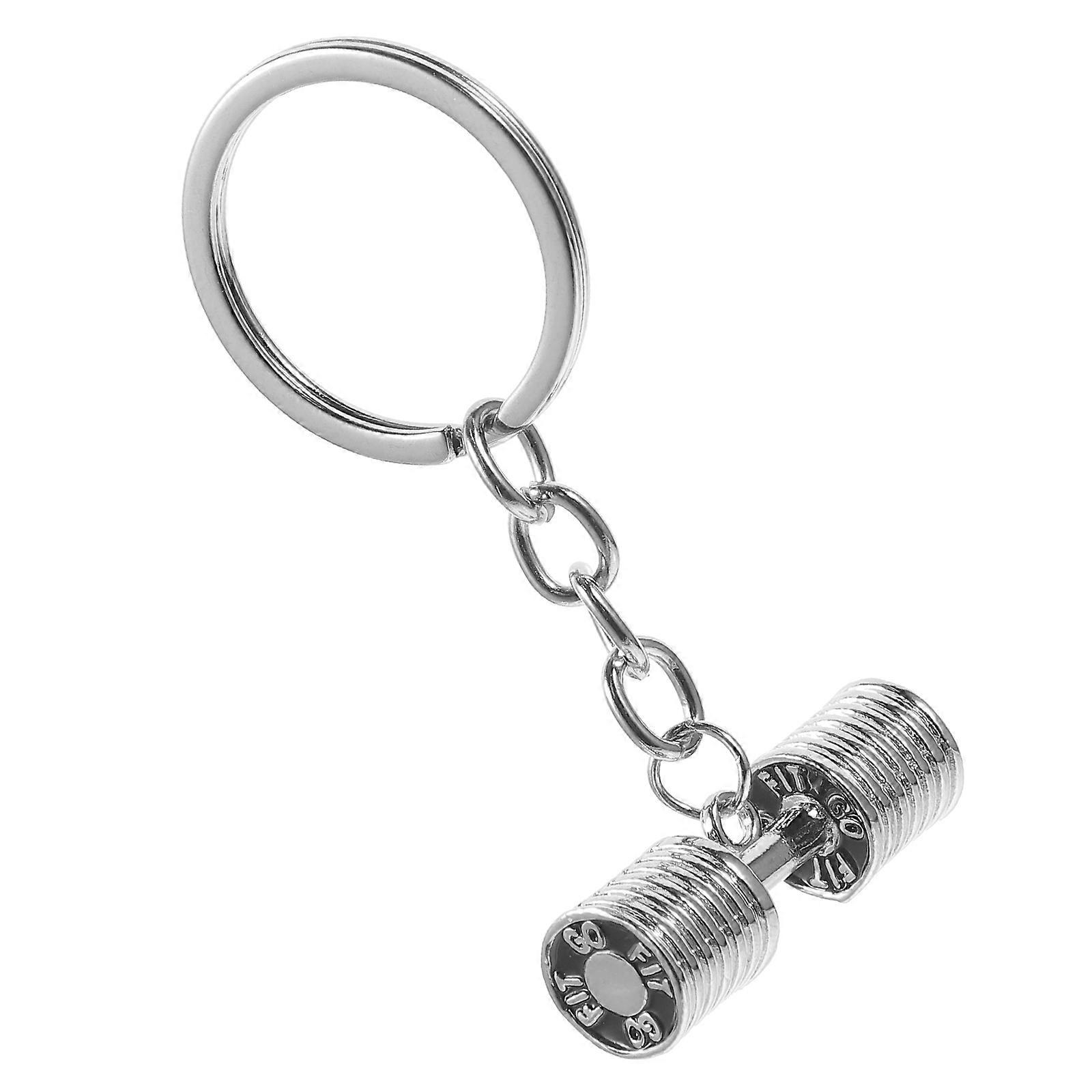 Keychain Dumbbell 2Pcs For Fitness Enthusiasts Daily Use Decorative Silver Zinc Alloy Bag Charm