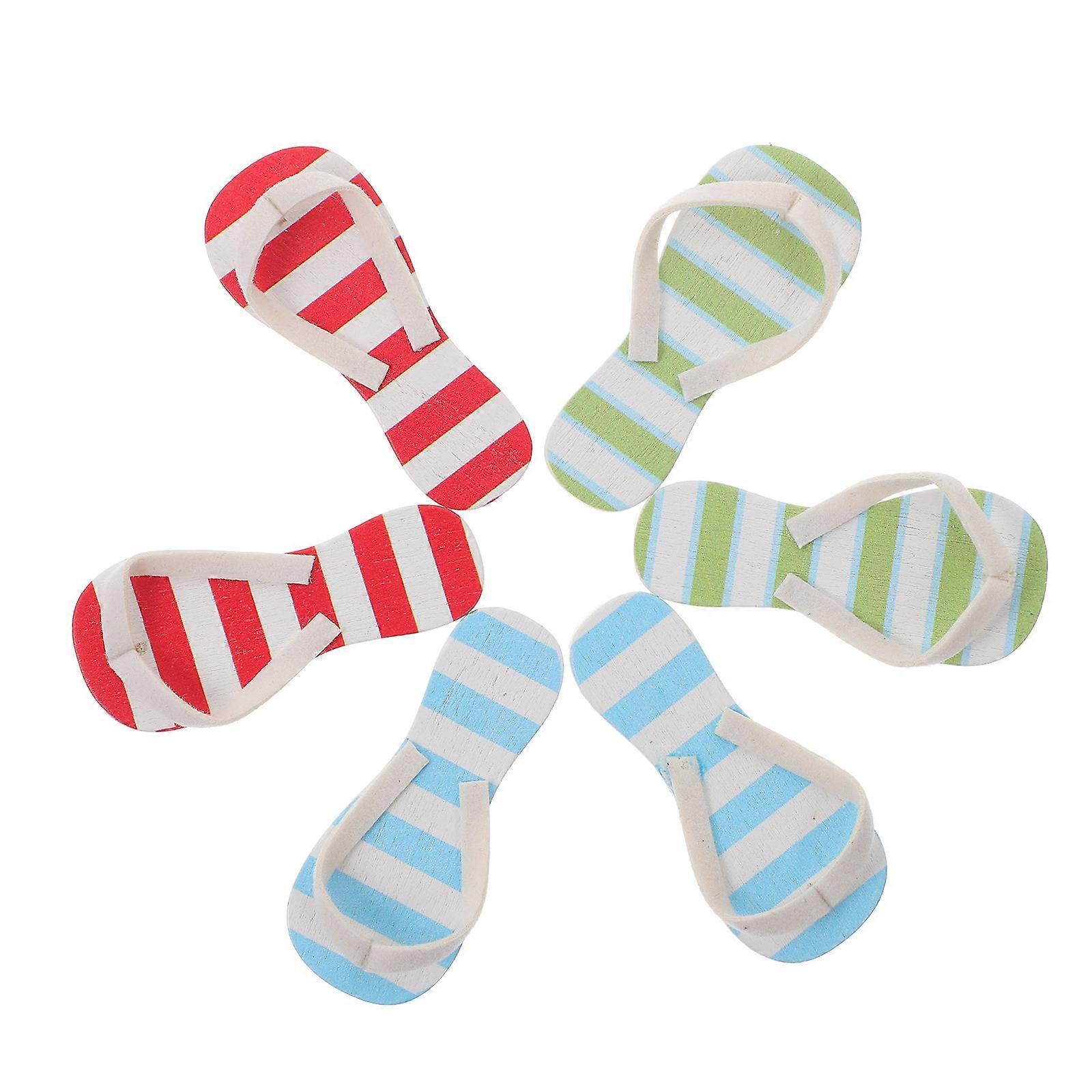 Miniature Slipper Props Wood for Decor 6Pairs Assorted Color Micro Landscape
