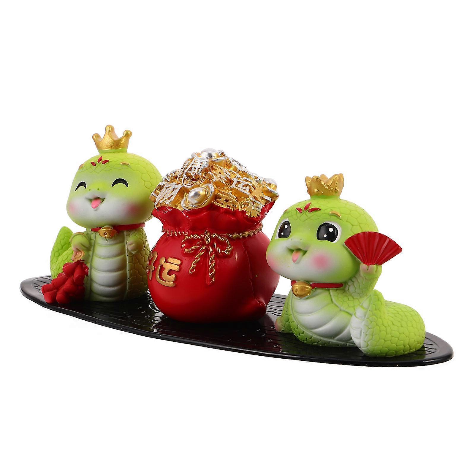 Zodiac Snake Statue for Car Dashboard Decor 2Sets Miniature Resin Snake Figurines