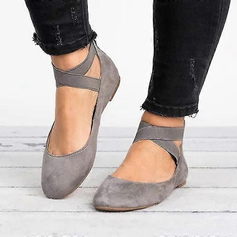 Femmes Danse Ballet Ballerine Pompes Flats Elastic Ankle Cross Strap Flats Chaussures