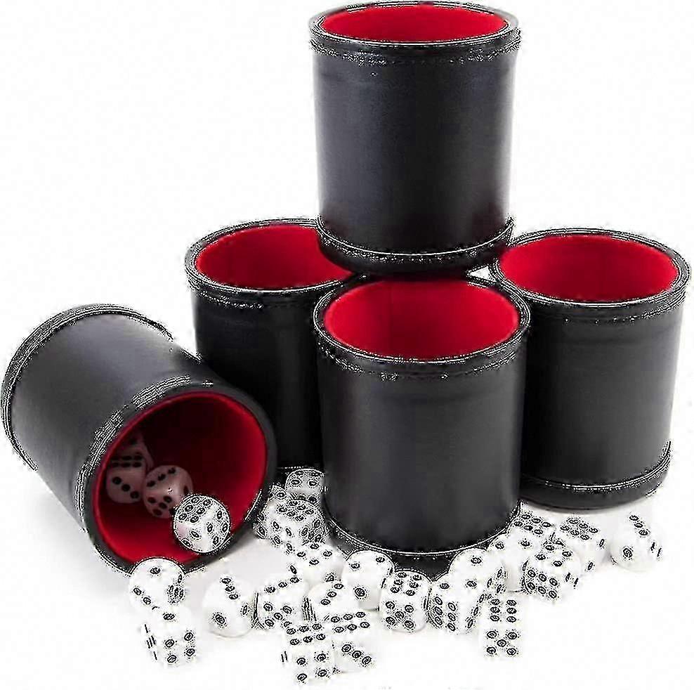 2025 Bundle of 5 Professional Dice Cups with Red Felt Lining, Premium Bicast Leather