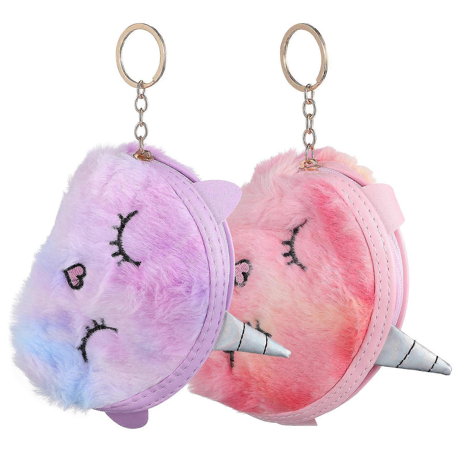 Cartoon Unicorn Coin Purse Plush Wallets 2Pcs for Storage