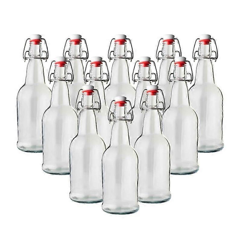 Swing Top Glass Bottles 16 oz – Pack of 12 Clear Bottles for Home Brewing Flip Top