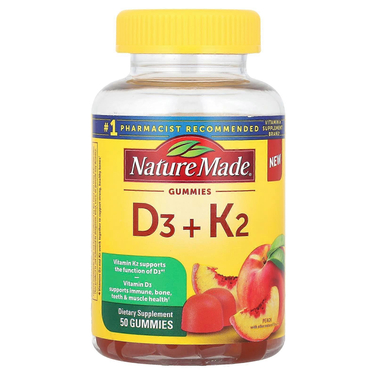 Vitamin D3 + K2 Gummies, Peach, 50 Gummies