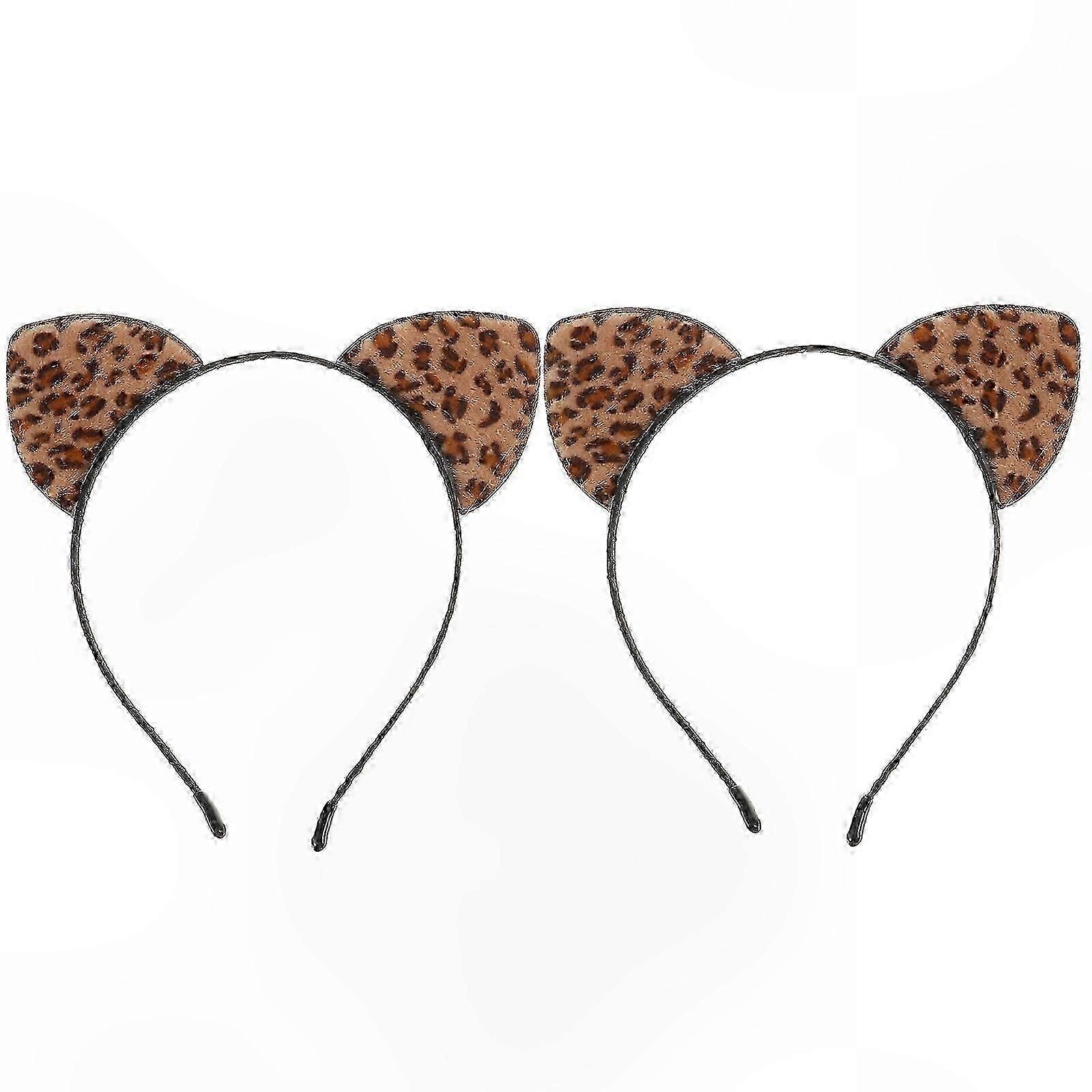 2-Pack Leopard Print Cat Ear Headbands for Cosplay and Party Use