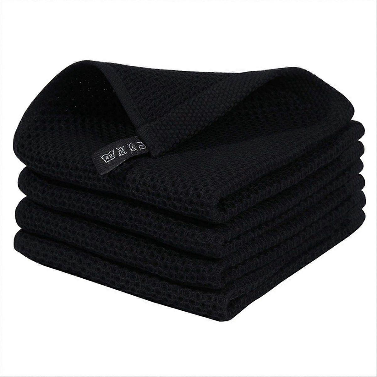 Waffle-Weave Kitchen Dish Cloths, Drying Dish Towels Black