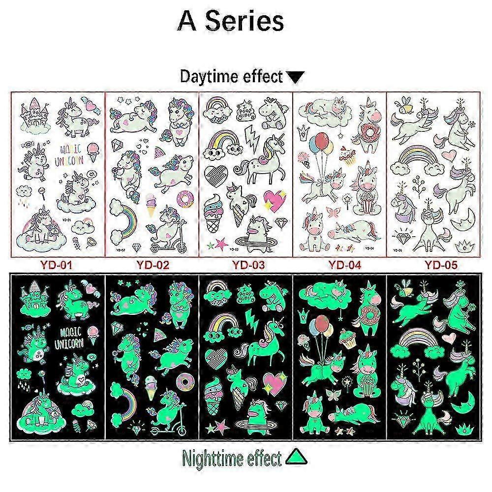 25-26 Glow In The UV Temporary Tattoos,Unicorn A
