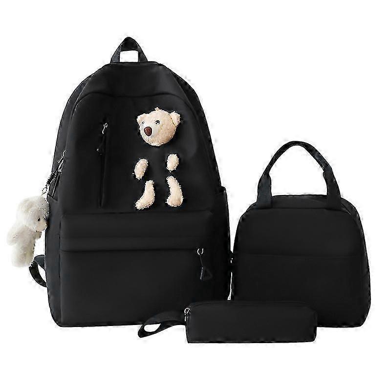 Large capacity cute bear lunch box three-piece travel backpack set for primary and secondary school students