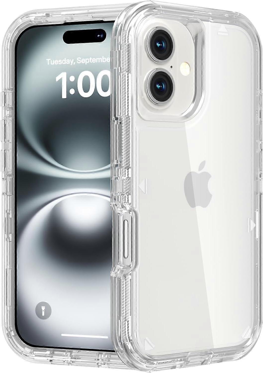 Heavy Duty Shockproof Protection Phone Cases, Anti-Drop, Triple Layer Transparent Protective Cover Compatible with iPhone 16