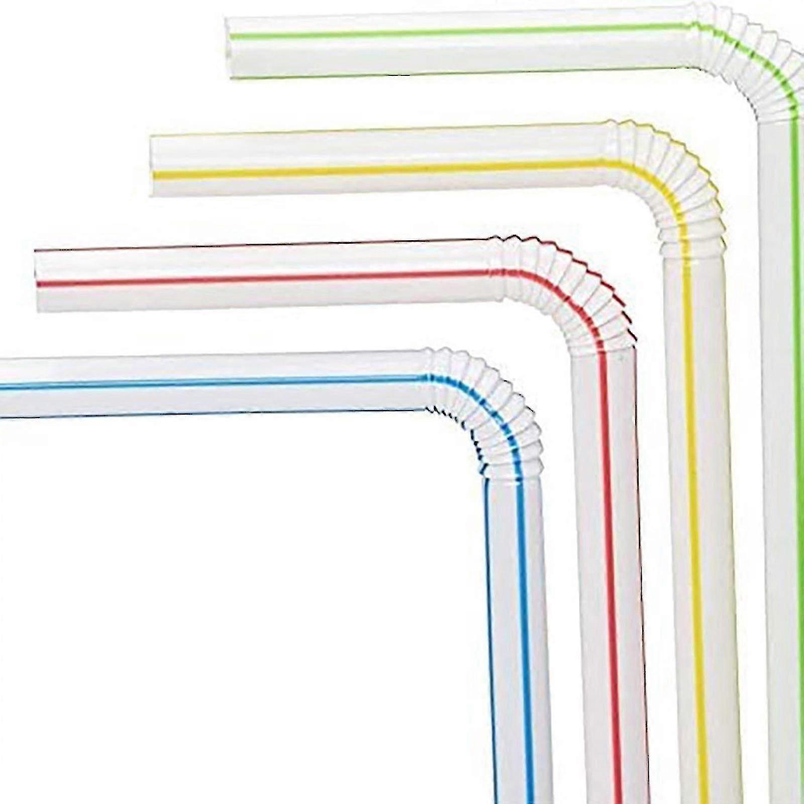 600 Pcs Disposable Plastic Drinking Straws Multi-colored Striped Benda