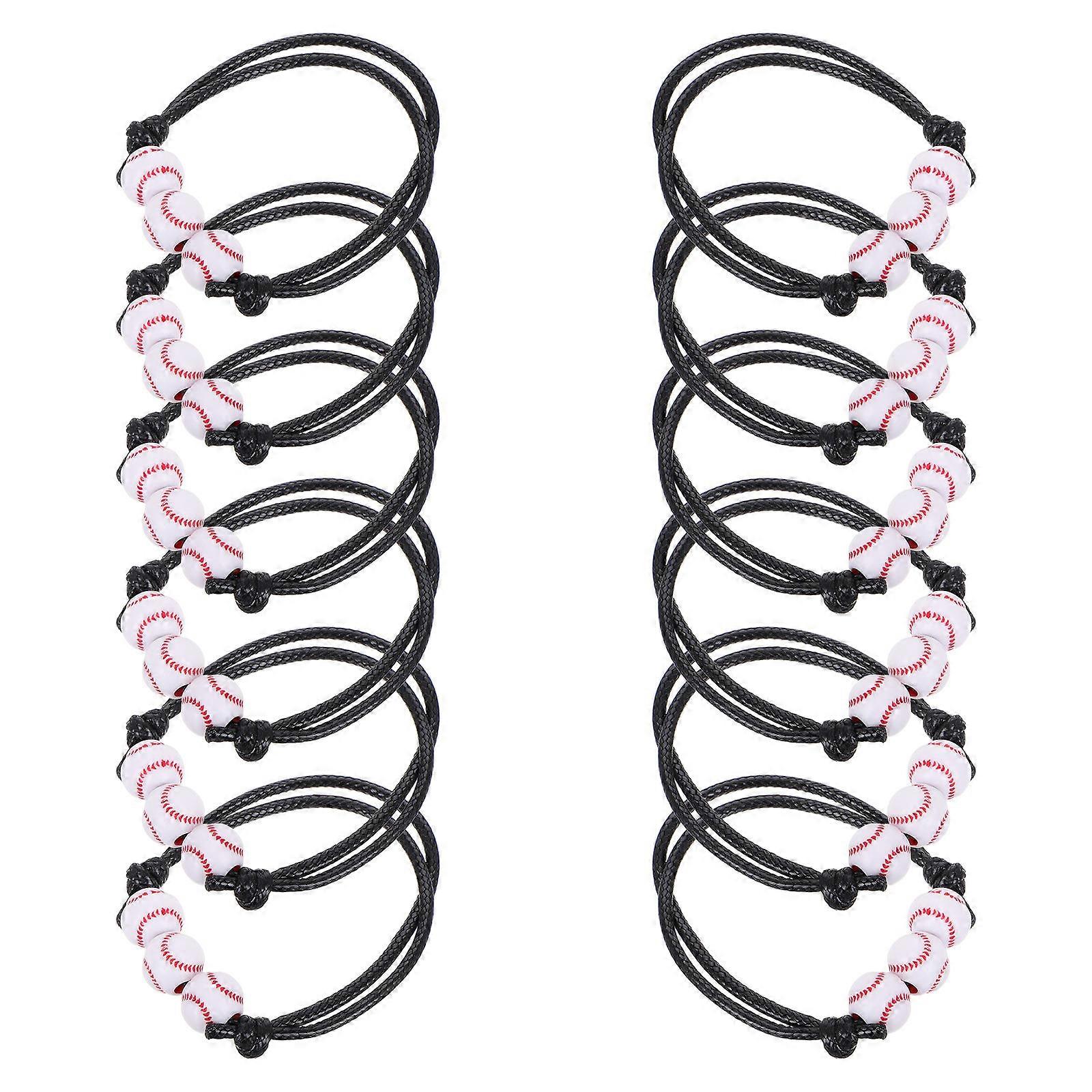 12Pcs Baseball Charm Bracelets for Party Black Adjustable Wristbands