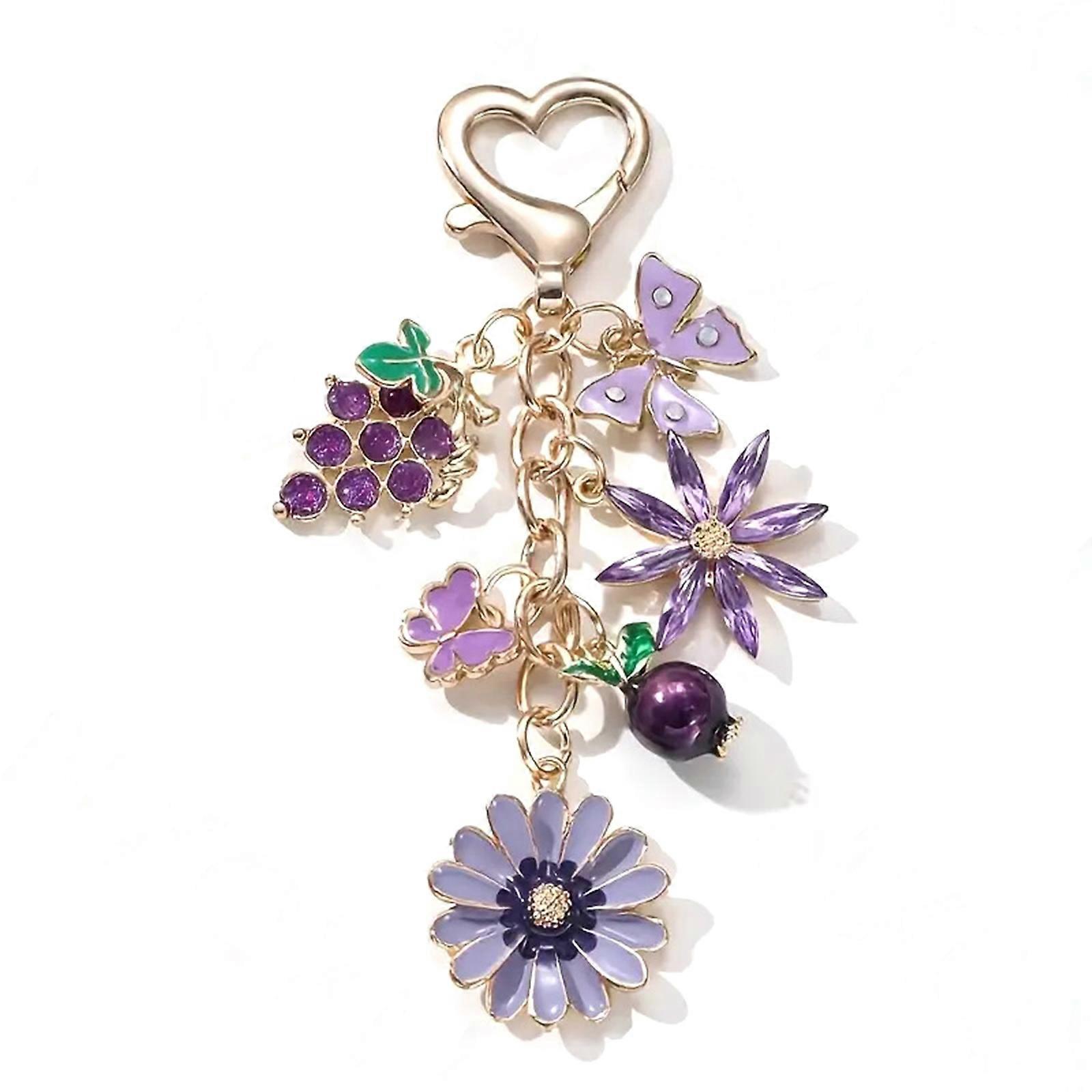 Artistics Butterfly Grape Cluster Keychain Elegant Drip Painting Detailing Practical Bag Accessory Unisex Designs Multicolor