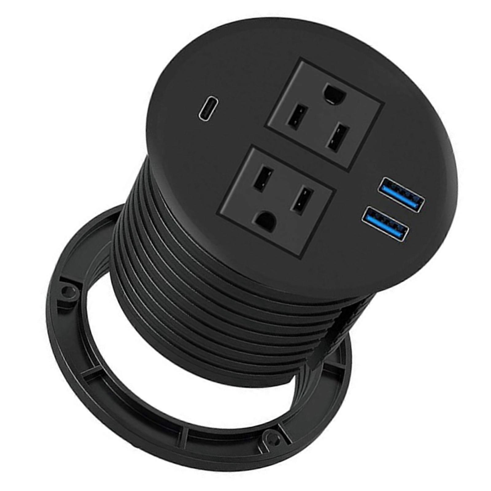 Desk Mount Circular Power Socket 2AC Outlet with USB Port Plastic Metal Construction For Offices Organization Multicolor