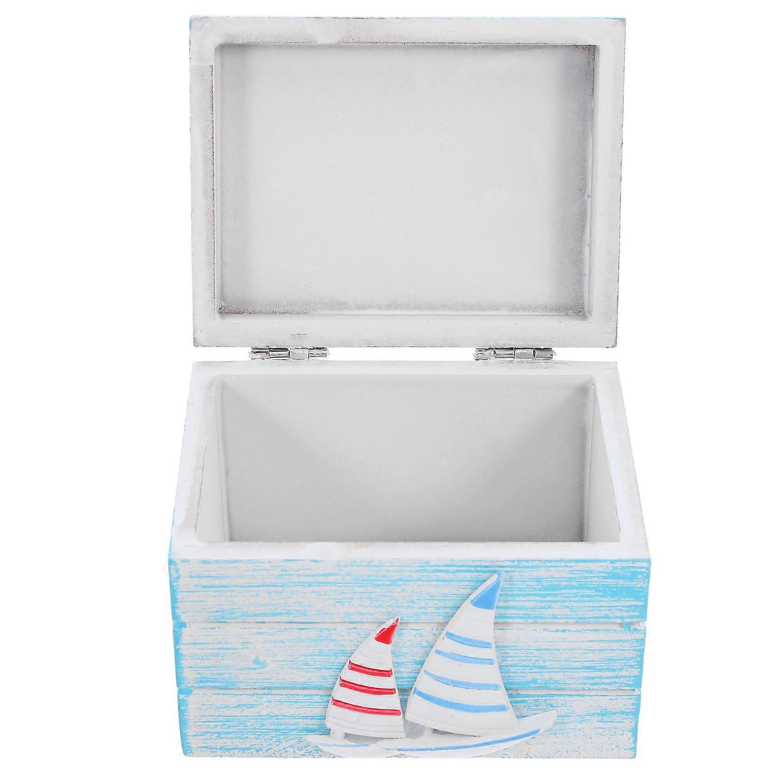Nautical Storage Box Wooden Treasure Chest for Storage Use Small Blue
