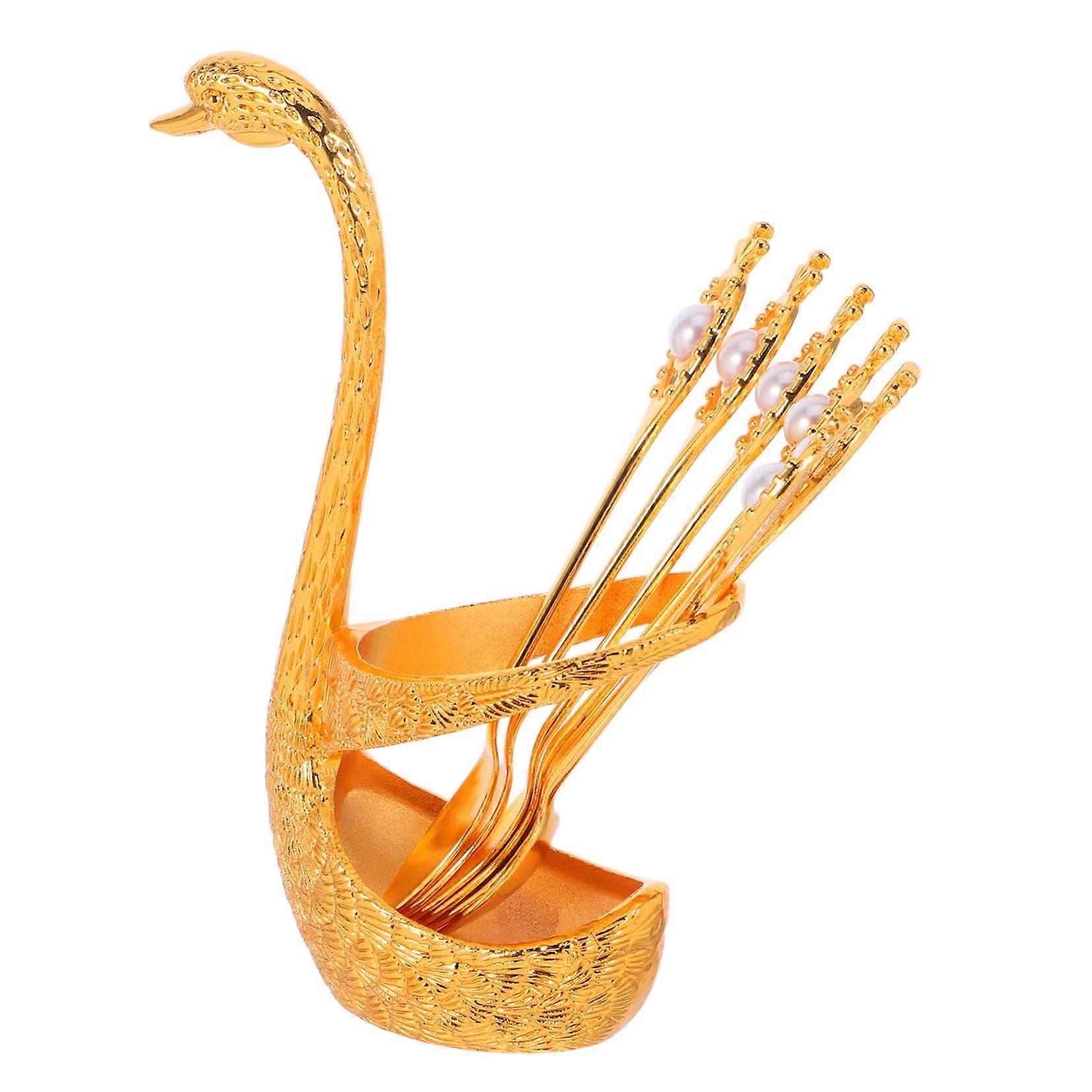 Metal Swan Spoon Holder Set with Organizer Stand for Kitchen Dining Decor