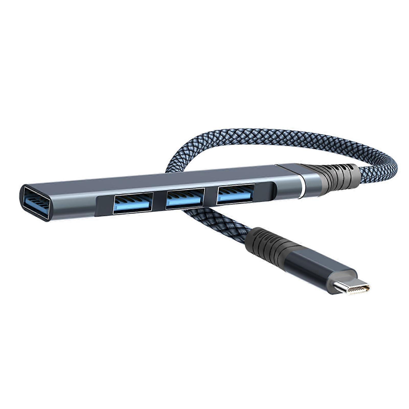 USB 3.0 Hub with 4 Ports and TypeC Adapter for Laptop Docking and Data Transfer