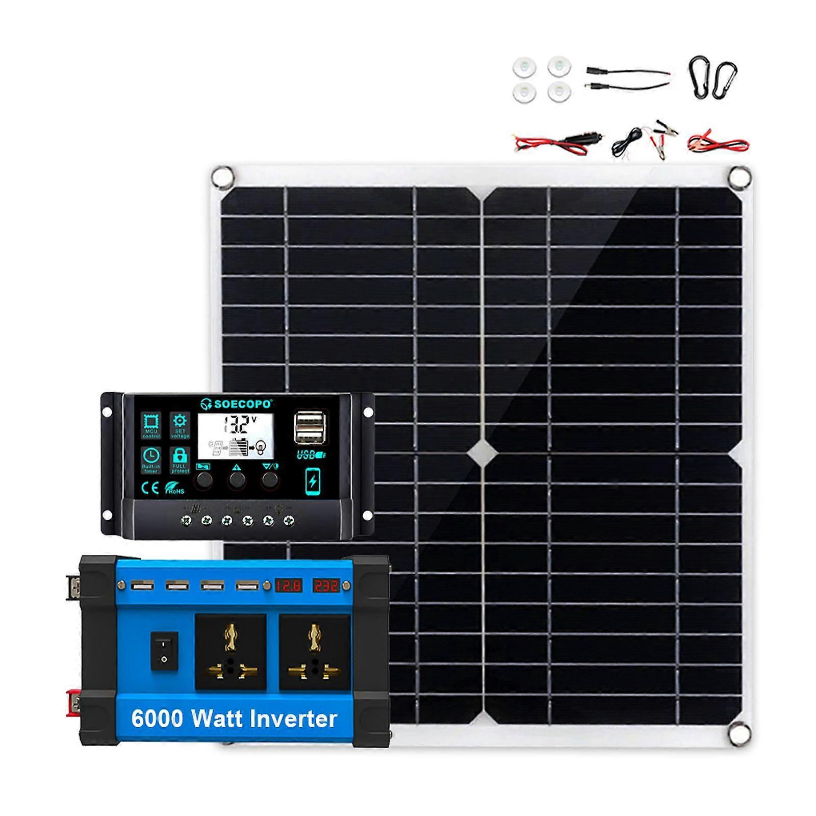300W Solar Panel with 6000W Power inverter DC 12V/24V to AC 110V/220V 100A MPPT Controller Solar System Complete Kit for Home Camping Off-Grid