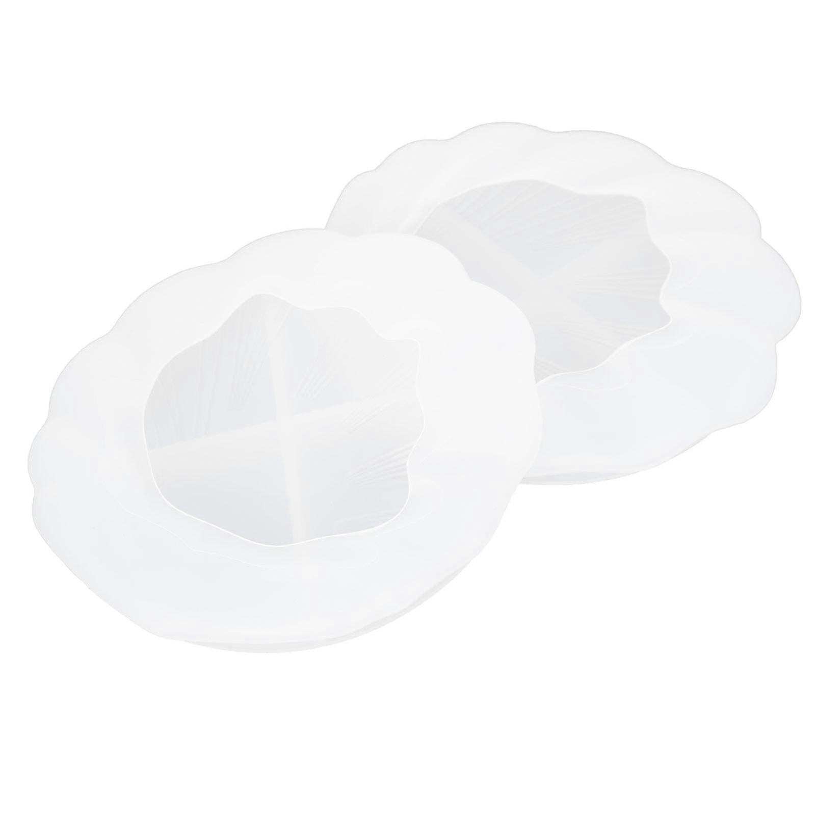 f 2Pcs Epoxy Mold Resin Casting Mould DIY Silicone Saucer Plate Leaf Texture Shell Mirror Surface