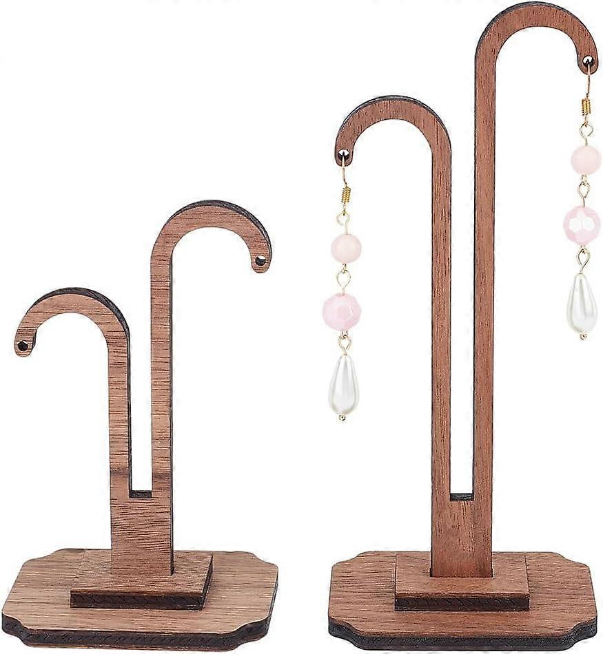Wood Earring Display Stands 2 Sets, Walnut Hanging Holders 6.1" H, Y-Shape Base - 2 Pcs, compatible with earring storage & organization