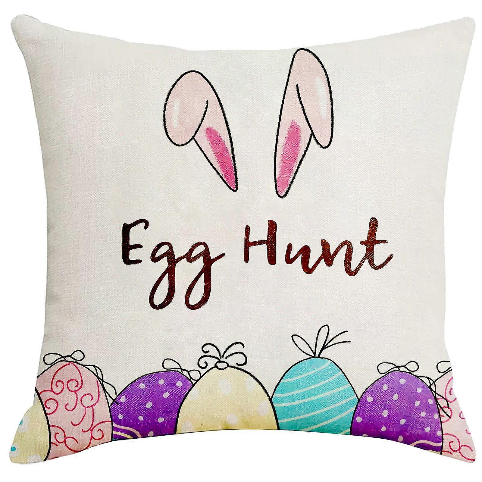 Generic Clearance Pillow Cover for Leather Furniture with Easter Pillowcase Rabbit Egg Polyester Linen Printed Pillowcase Car Sofa Cushion