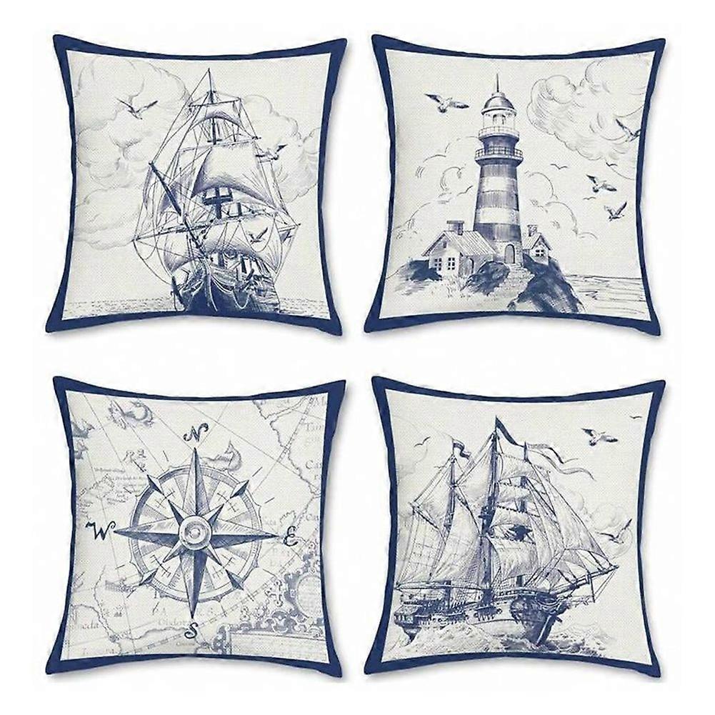Nautical Pattern Linen Throw Pillow Cover,for Sofa Bed Home Decor