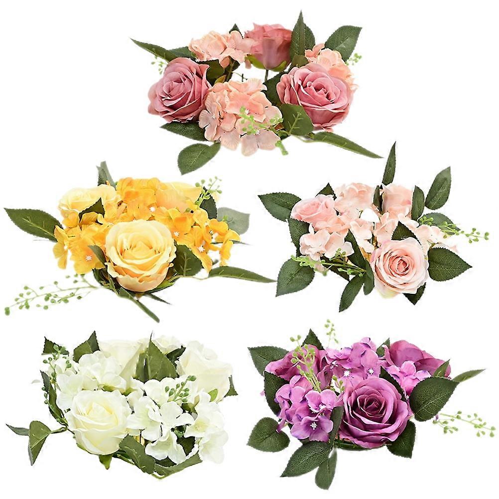 5pcs Rose Candle Rings for Table Decor & Banquet Props