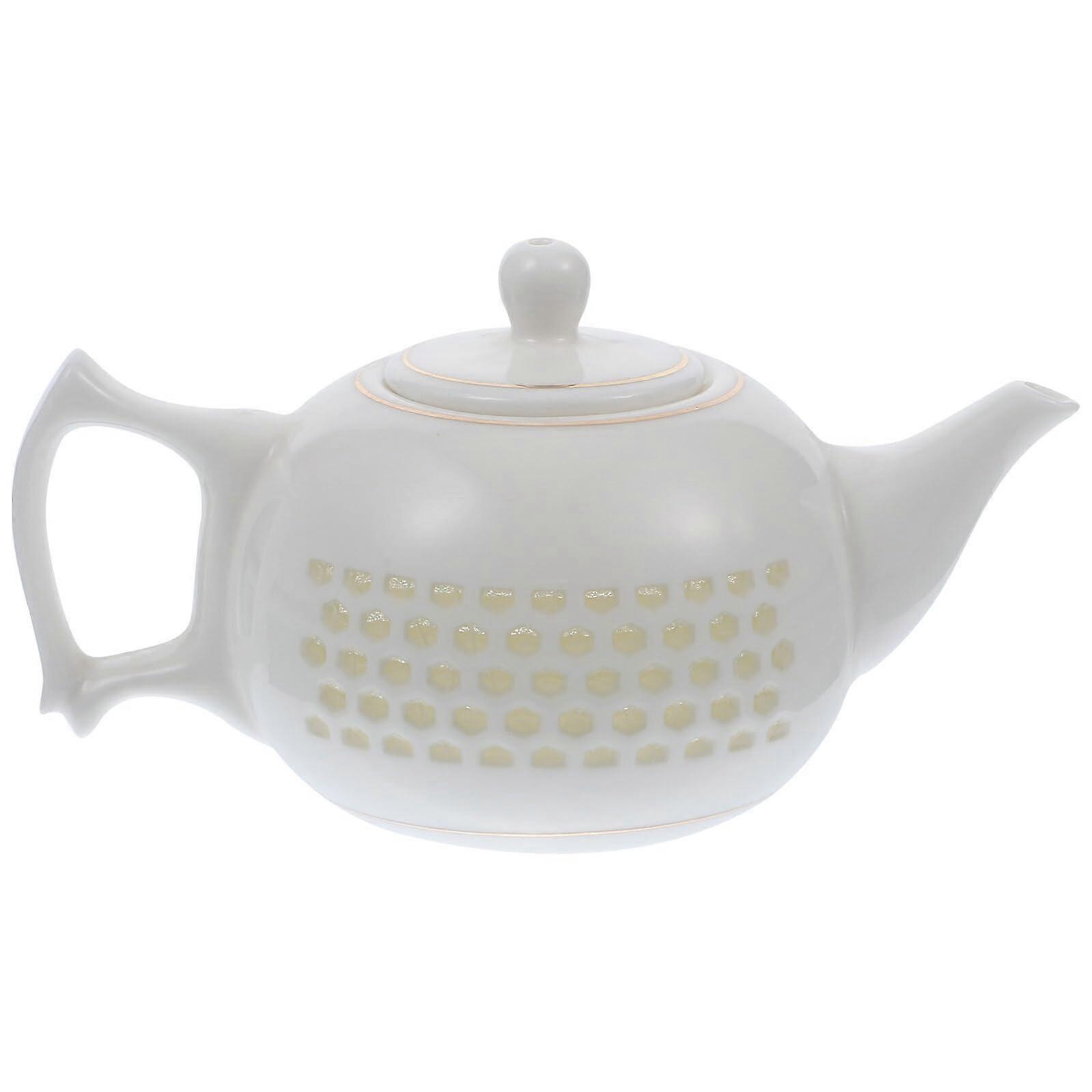 Ceramic Teapot with Builtin Filter and Golden Trim Porcelain Tea Kettle for Authentic Chinese Tea