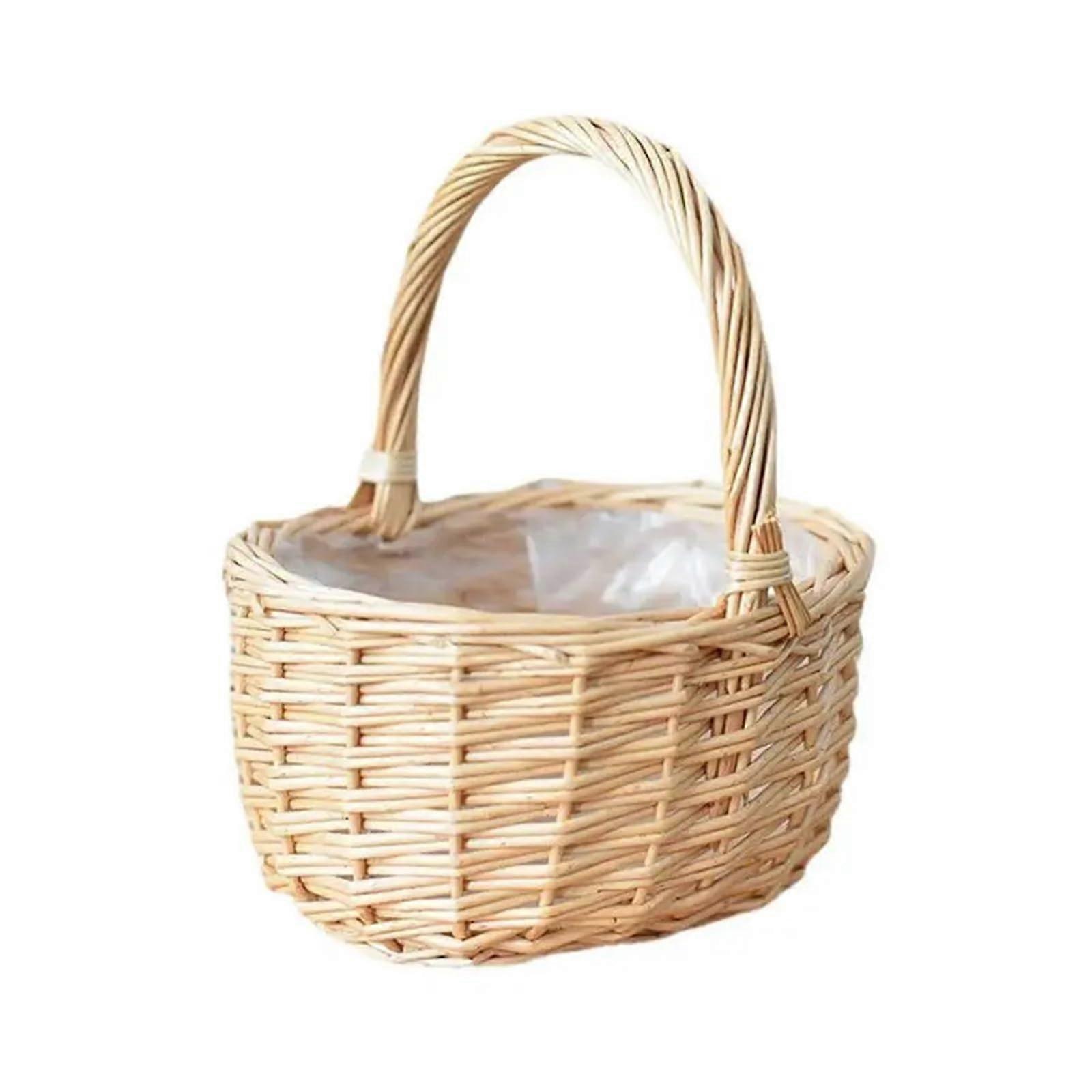 Wicker Rattan Basket with Handle for Flower Arrangements, Handwoven Mini Storage Bin