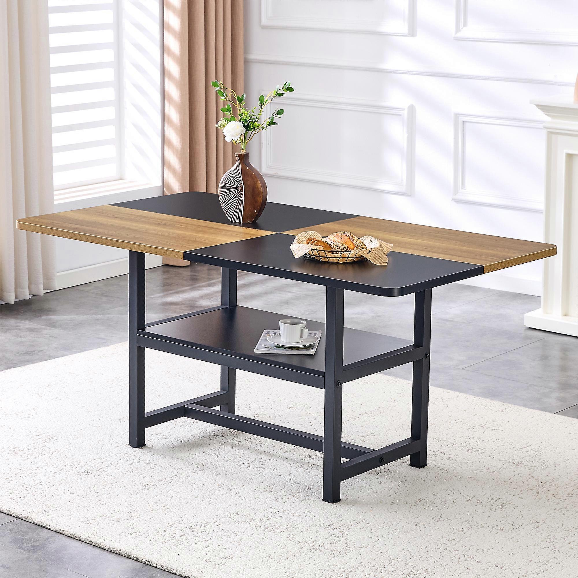 Industrial Rectangular Dining Table, 160x90cm With Storage Shelf For Kitchen