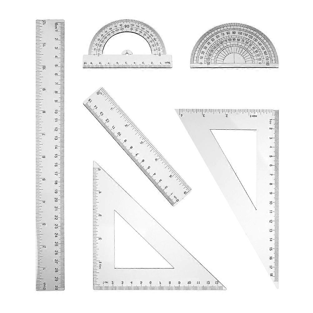 6Pcs Student Set Geometry Protractor for Measuring Transparent Ruler Tools
