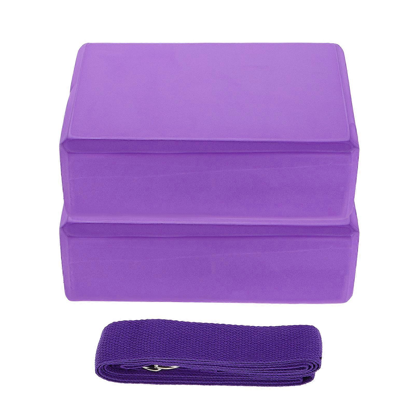 Purple Eva Yoga Blocks and Strap Set for Flexibility 3Pcs Foam Bricks
