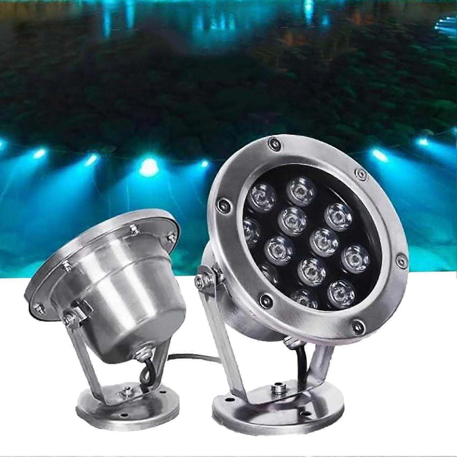 LED Pool Light IP68 Waterproof 12V RGB Underwater Pond and Fountain Lamp, 180° Adjustable, Warm White 24W