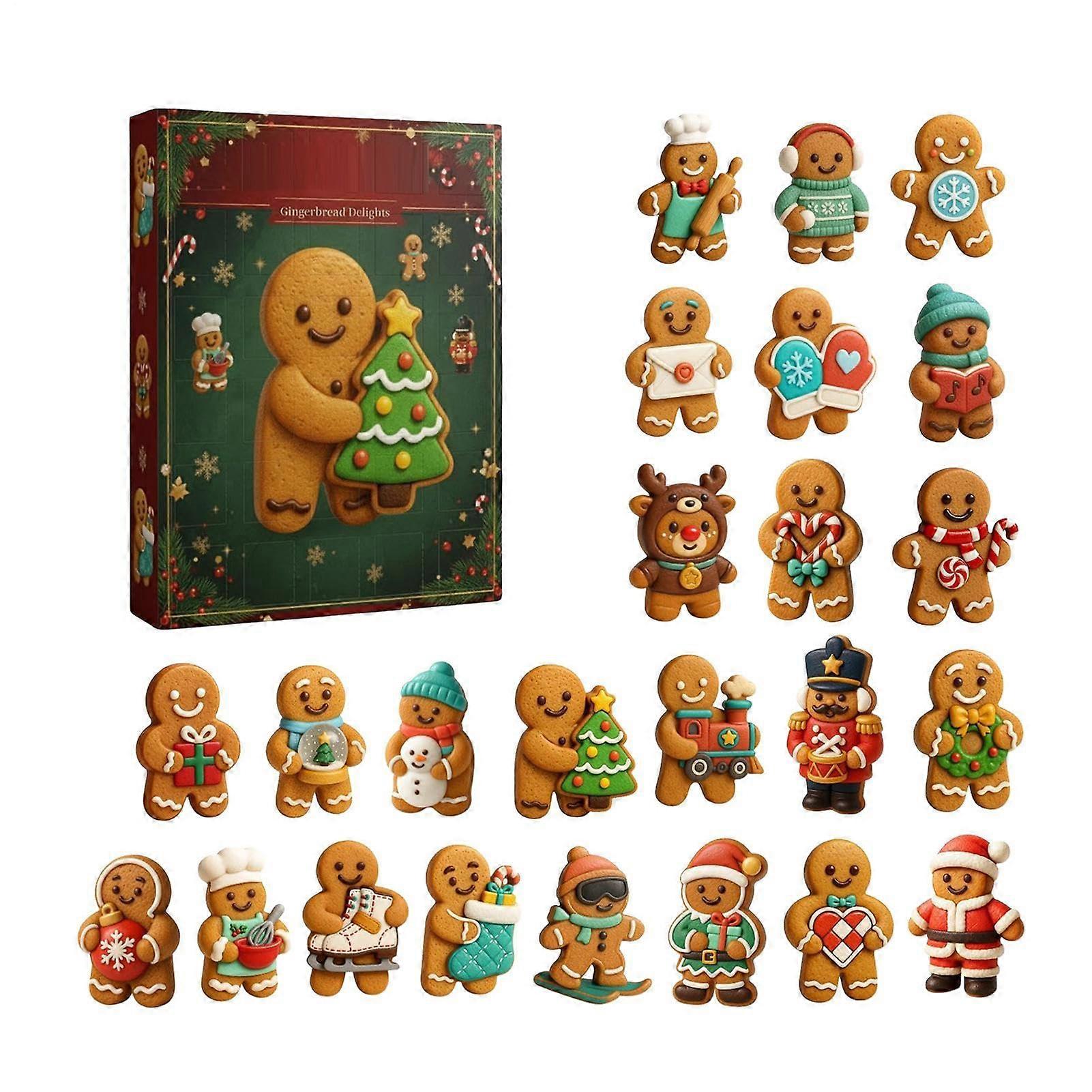 Christmas Advent Calendar with Acrylic Gingerbread Man Ornaments, 24 Day Countdown Tree Décor