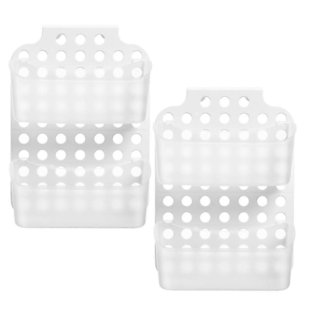 White Plastic 2Pcs Double Layer Bathroom Hanging Basket for Shower Storage