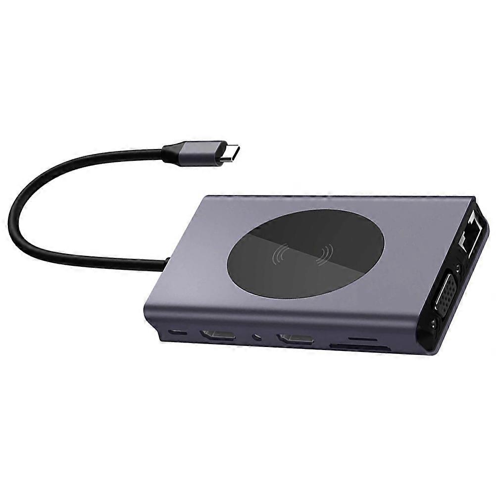 Type-C Expansion Dock 14-in-1 Laptop USB Hub with Wireless Charging Adapter
