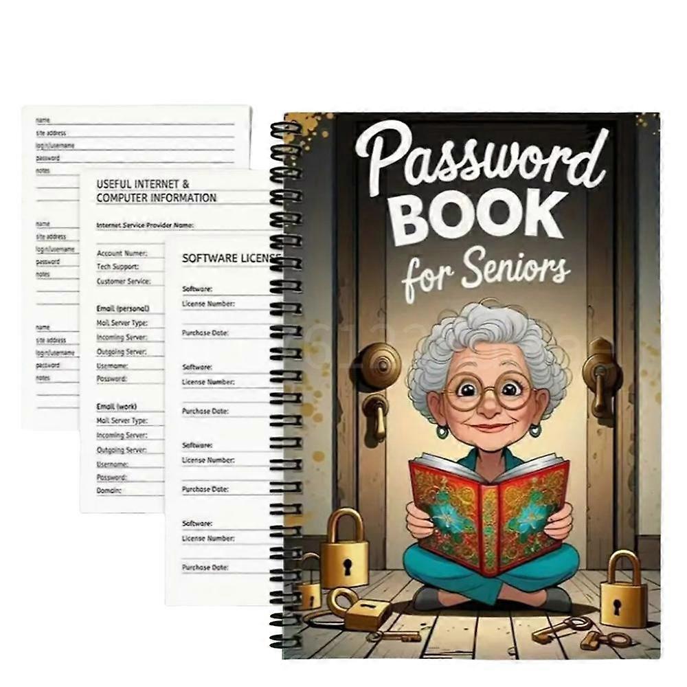 Cartoon Spiral Password Book for Seniors Password Organizer Password Notebook for Internet Computer Home or Office Use