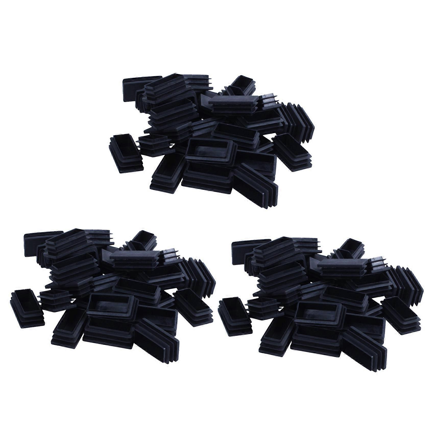 Plastic Rectangle Blanking End Tube Caps Inserts 25x50mm 90pcs Black