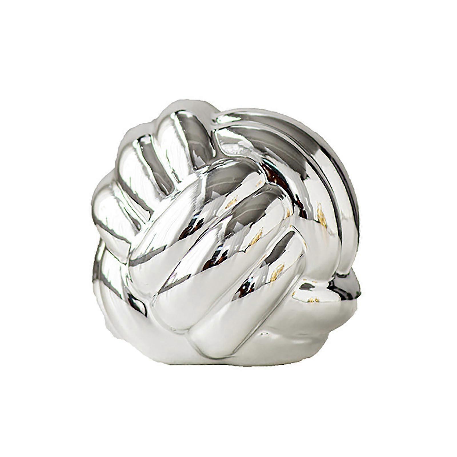 Ceramic Knot Decor with Silver Chain Link, Modern Minimalist Statue for Coffee Table and Shelf