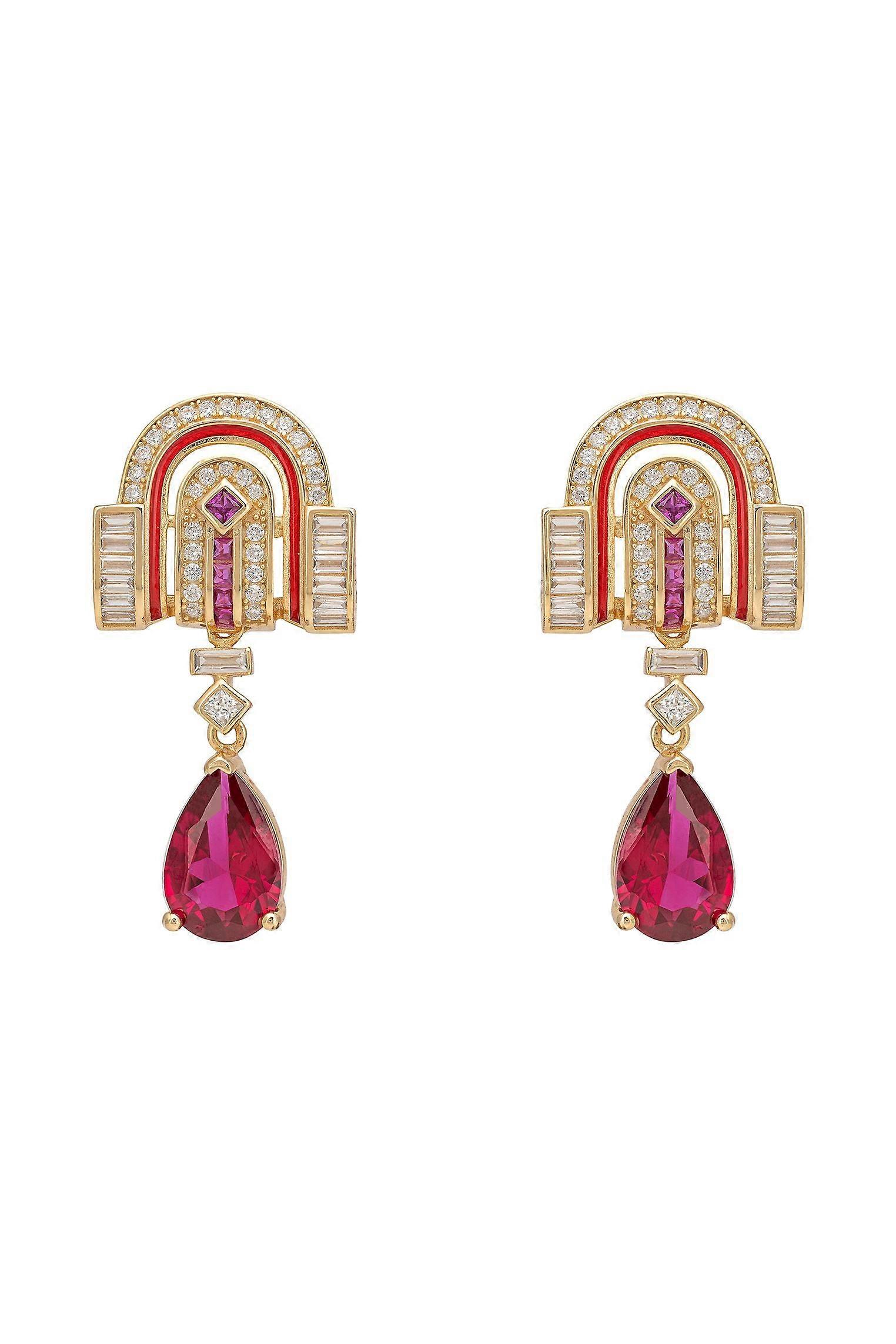 Savoy Art Deco  Drop Earrings Ruby Gold
