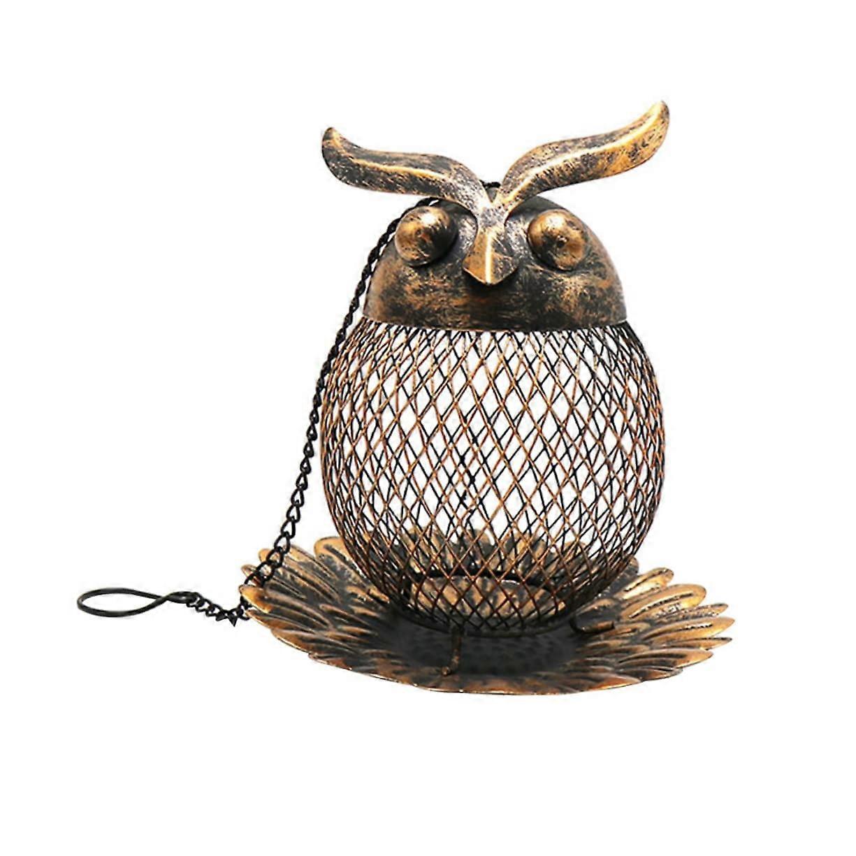 Owl Shape Hanging Bird Feeder, Durable Iron, Creative Design for Garden or Backyard Decor