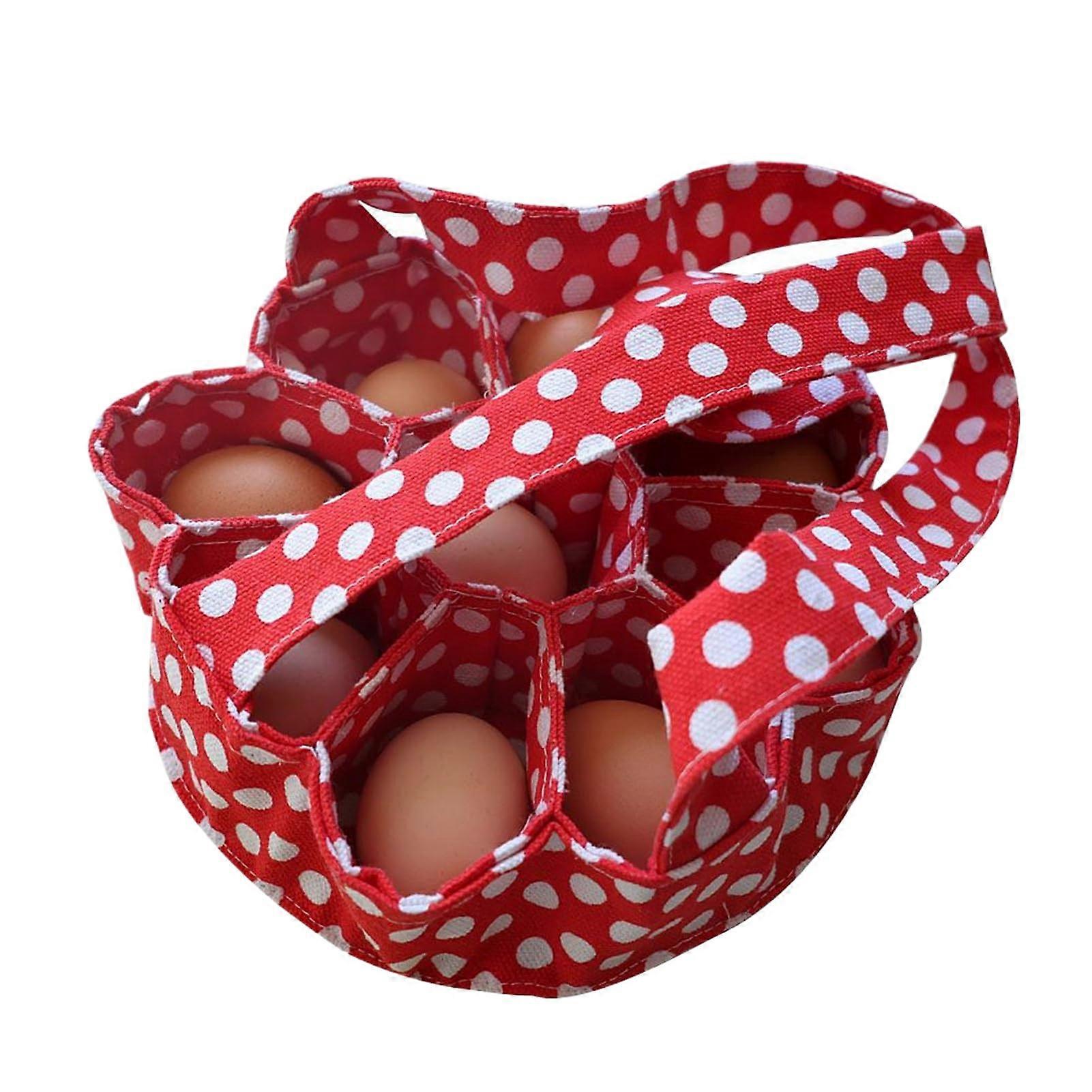Egg Storage Container with Independent Grid Design and Handle, 12 Egg Carrier Holder Red Dots