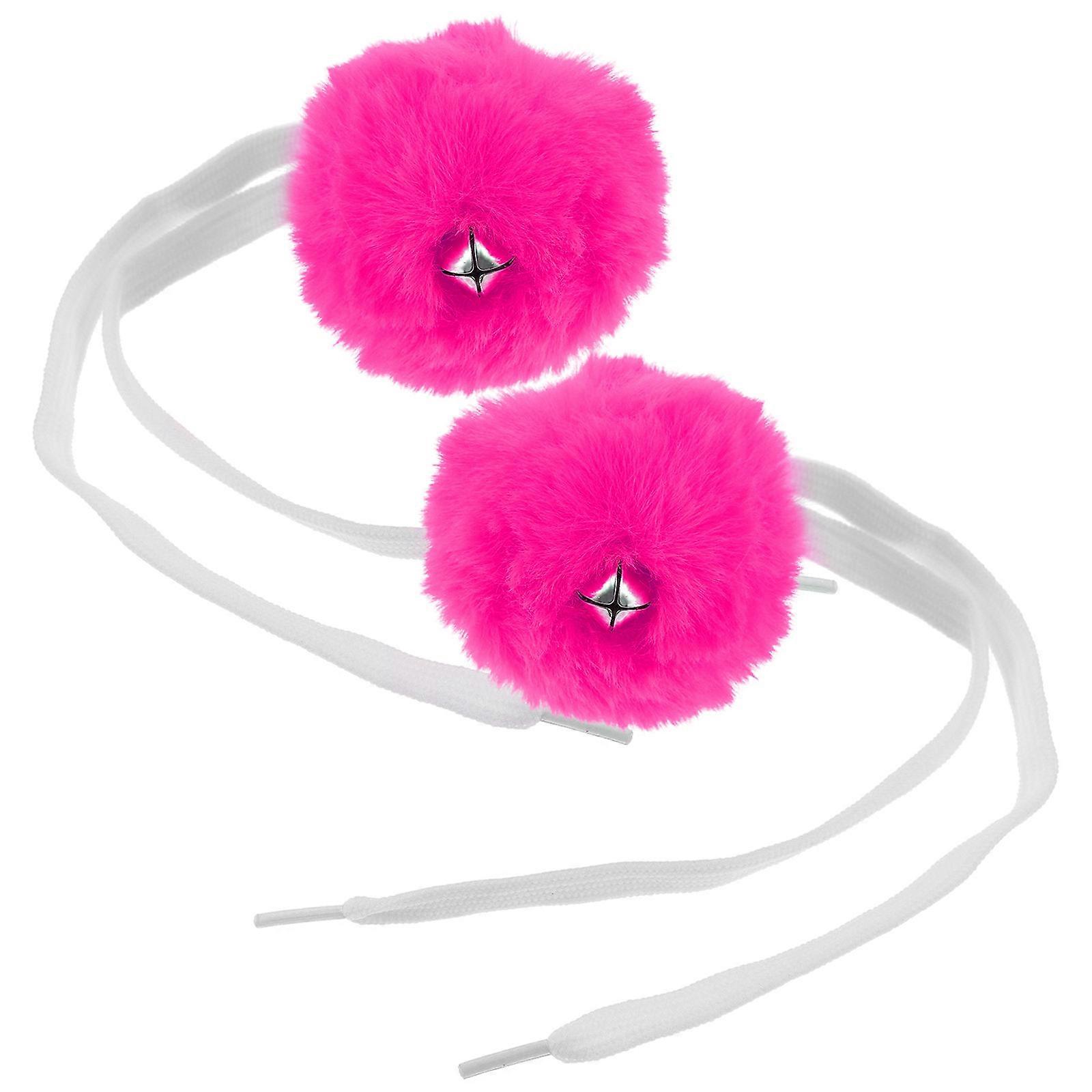 Artificial Wool Roller Skate Decorative Pom Poms with Bell 2Pcs