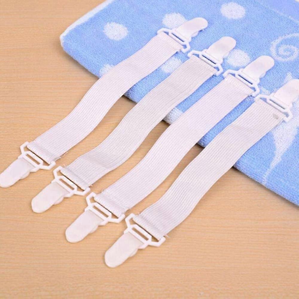 4pcs White Adjustable Bed Sheet Straps with Elastic AntiSlip Grip for Secure Bedspread Hold