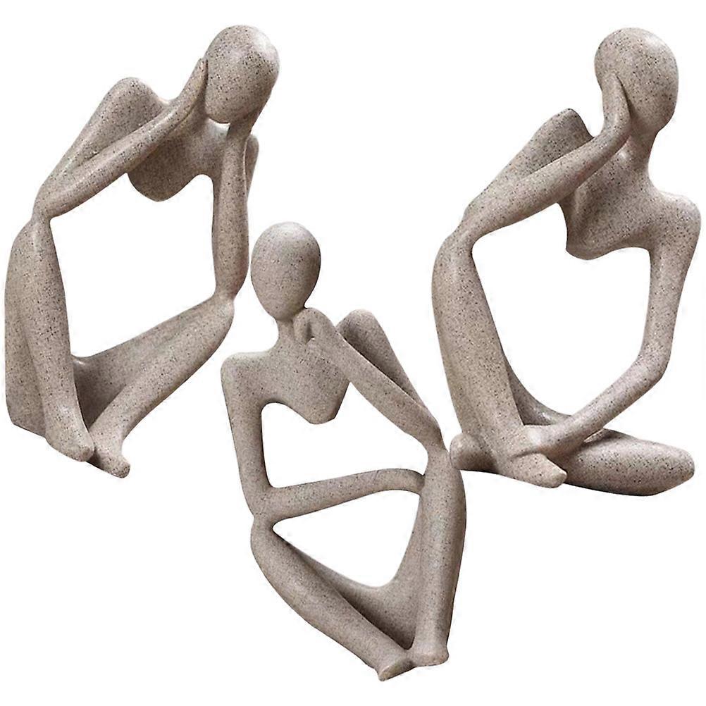 Abstract Decor Thinker Statue Resin for Decoration 3Pcs Grey Set